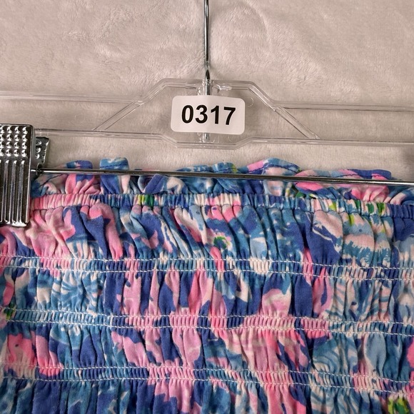 Lilly Pulitzer Strapless Tube Top Womens Size Large Blue Pink Multi Color Ruffle - Picture 7 of 7
